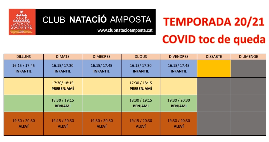 NOUS HORARIS D' ENTRENAMENT PER L'APLICACIÓ DEL TOC DE QUEDA