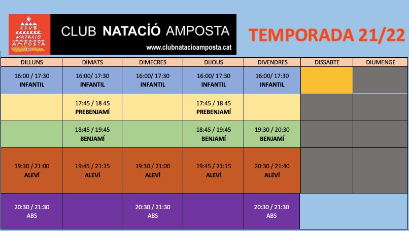 INFORMACIÓ HORARIS NOVA TEMPORADA 2021/22