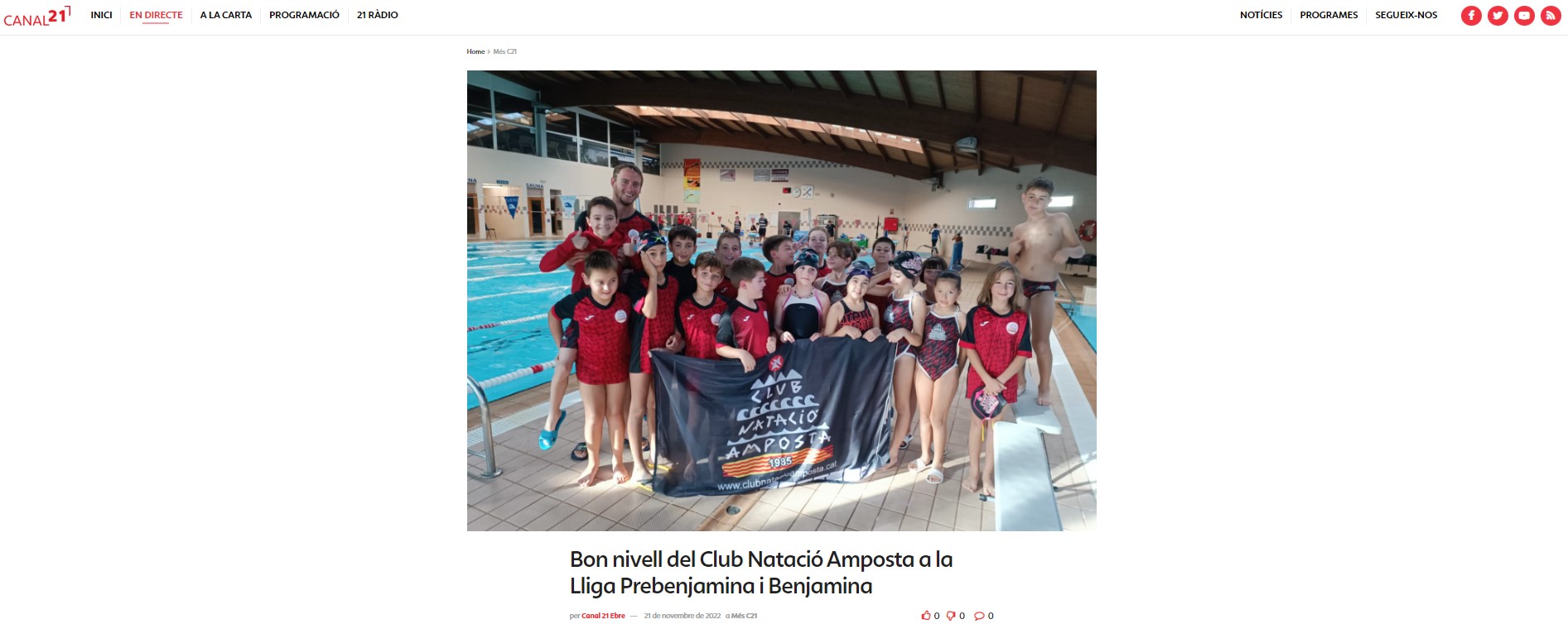 NOTÍCIA CANAL 21! Bon nivell del Club Natació Amposta a la Lliga Prebenjamina i Benjamina